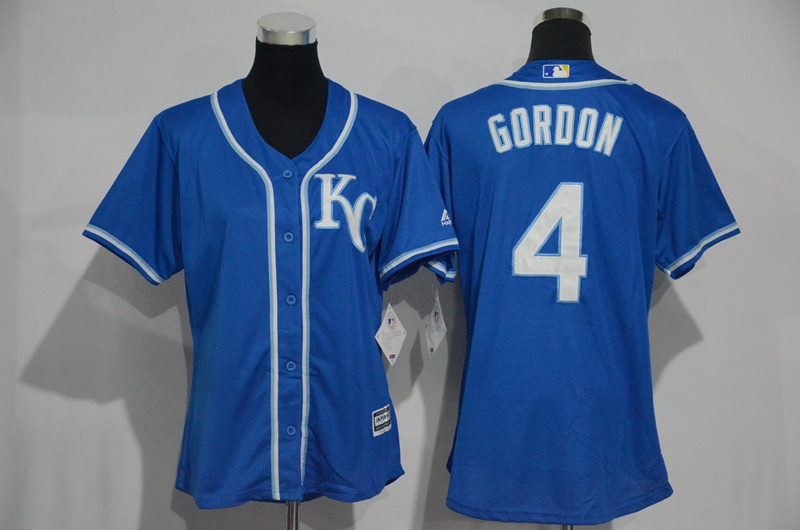 Womens 2017 MLB Kansas City Royals #4 Gordon Blue Jerseys